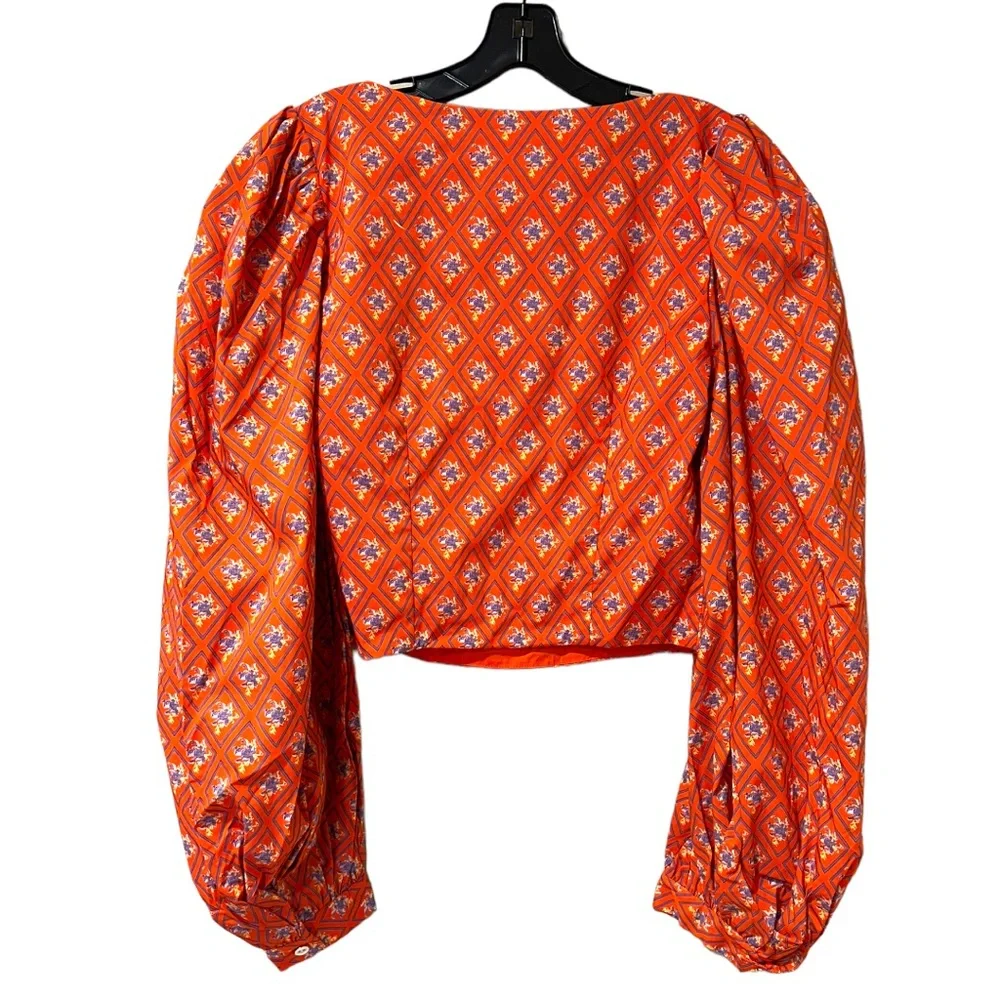 Caroline Constas Elliot Floral Balloon Sleeve Crop Top in Red Diamond Toile (M) - Picture 4 of 11